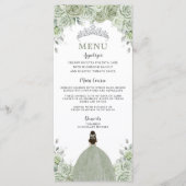 Sage Green Floral Zilver Quinceañera 16 Slank Menu (Voorkant)