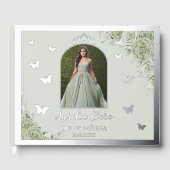 Sage Green Floral Zilver Quinceañera Quince Foto Gastenboek (Voorkant)