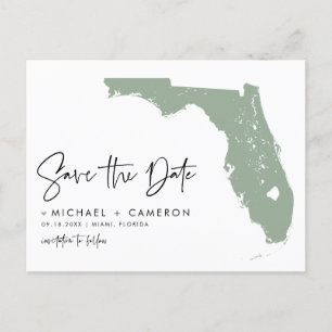 Sage Green Florida Map Modern Script Save the Date Aankondigingskaart