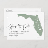 Sage Green Florida Map Modern Script Save the Date Aankondigingskaart (Voorkant / Achterkant)