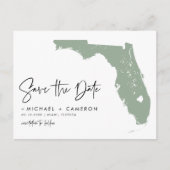 Sage Green Florida Map Modern Script Save the Date Aankondigingskaart (Voorkant)