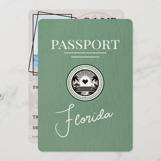 Sage Green Florida Passport Bewaar de datum Save The Date (Voorkant / Achterkant)