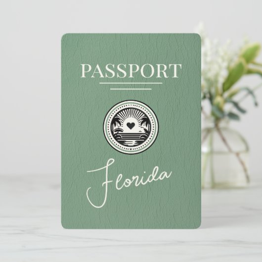 Sage Green Florida Passport Bewaar de datum Save The Date (Staand voorkant)