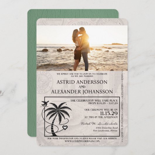 Sage Green Florida Passport Wedding Kaart (Voorkant / Achterkant)