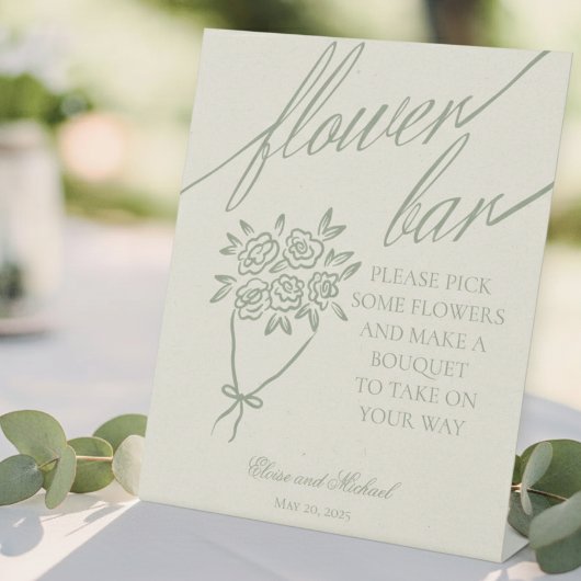 Sage Green Flower Bouquet Bar Wedding Reclamebord Met Voetstuk