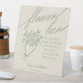 Sage Green Flower Bouquet Bar Wedding Reclamebord Met Voetstuk (Insitu)