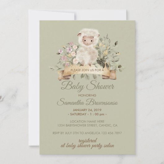 Sage Green Flower Cute Sheep Lamp Kaart (Voorkant)