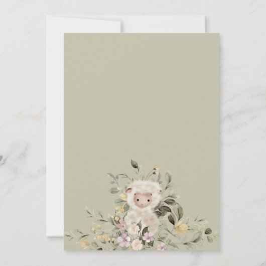 Sage Green Flower Cute Sheep Lamp Kaart (Achterkant)