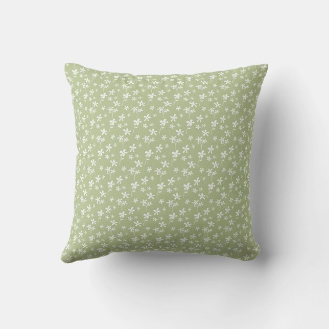 Sage Green Flower Pattern, Flowers Fabric Kussen (Achterkant)