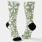 Sage Green Flower Pattern Moderne  Bloemen Sokken (Gebogen)