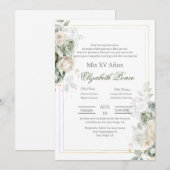 Sage green flower Quinceanera Kaart (Voorkant / Achterkant)