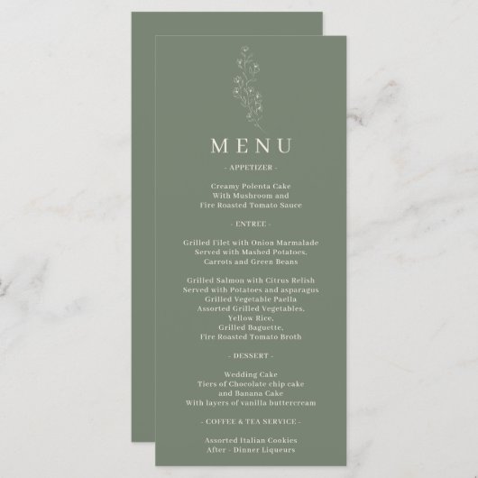 Sage Green Flower Tiny Design Line Menu (Voorkant / Achterkant)