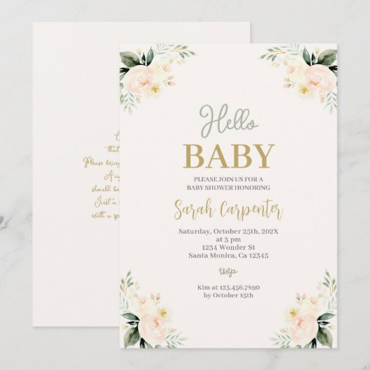 Sage Green Flowers Baby shower Kaart (Voorkant / Achterkant)