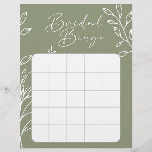 Sage Green Flowers Vrijgezellenfeest Bingogame (Voorkant)