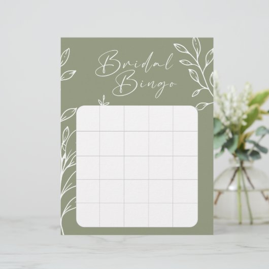 Sage Green Flowers Vrijgezellenfeest Bingogame (Staand voorkant)