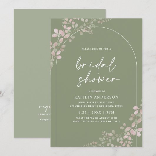 Sage Green Foliage Boho Arch Vrijgezellenfeest Kaart (Voorkant / Achterkant)