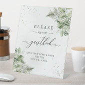 Sage Green Foliage Botanical Wedding Guestbook Reclamebord Met Voetstuk (Insitu)