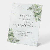 Sage Green Foliage Botanical Wedding Guestbook Reclamebord Met Voetstuk (Voorkant)