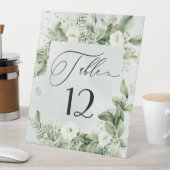 Sage Green Foliage Botanical Wedding Table Number Reclamebord Met Voetstuk (Insitu)