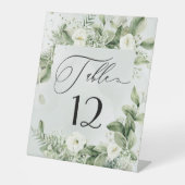 Sage Green Foliage Botanical Wedding Table Number Reclamebord Met Voetstuk (Voorkant)