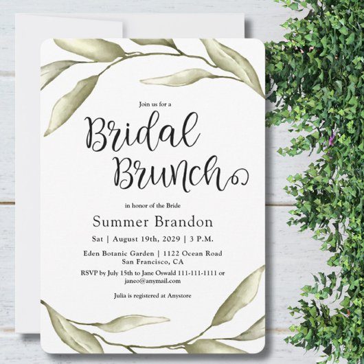 Sage Green Foliage Bridal Brunch Invitation Kaart