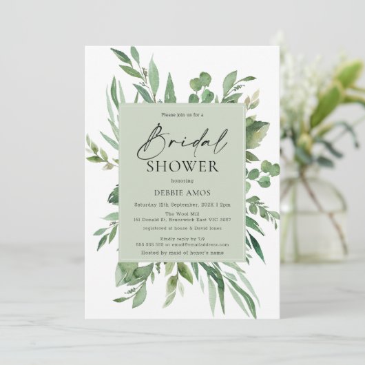 Sage Green Foliage Bridal Shower Kaart (Staand voorkant)