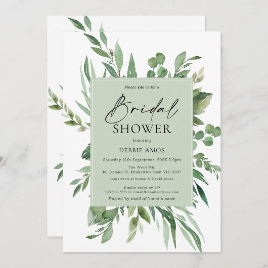 Sage Green Foliage Bridal Shower Kaart (Voorkant / Achterkant)