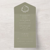 Sage Green Foliage Crest All in One Wedding Invite All In One Uitnodiging (Binnen)