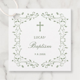 Sage Green Foliage Frame Baptism Bedankjes Labels