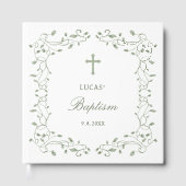 Sage Green Foliage Frame Baptism Gastenboek (Voorkant)