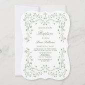 Sage Green Foliage Frame Baptism Invitation Kaart (Voorkant)