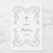 Sage Green Foliage Frame Baptism Small Wijn Etiket (Enkel label)