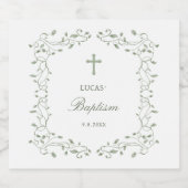 Sage Green Foliage Frame Baptism Sparkling Wijnetiket (Enkel label)