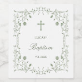 Sage Green Foliage Frame Baptism Wijn Etiket (Enkel label)