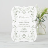 Sage Green Foliage Frame Confirmation Invitation Kaart (Staand voorkant)