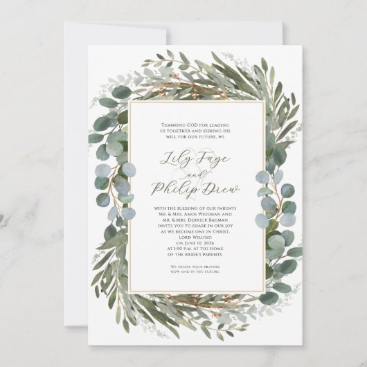 Sage Green Foliage Greenery Frame Wedding Kaart (Voorkant)