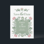 Sage Green Folk Wildflower Save the Date<br><div class="desc">Romantic sage green folk wildflower wedding design inspired by delicate botanical illustration and countryside garden celebrations. This elegant save the date features soft floral ornament and nature inspired decoration, perfect for rustic outdoor weddings, garden ceremonies and modern botanical wedding themes. Ideal for couples planning a romantic wildflower wedding with timeless...</div>
