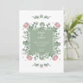 Sage Green Folk Wildflower Wedding Kaart (Staand voorkant)