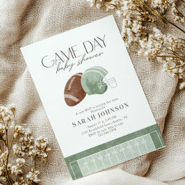 Sage Green Football Game Day Baby Shower Kaart