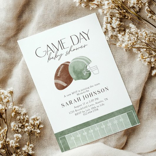 Sage Green Football Game Day Baby Shower  Kaart