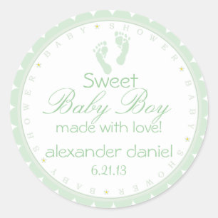 Sage Green Footprint Baby Boy Shower Ronde Sticker