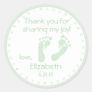 Sage Green Footprint Baby shower Hartelijk dank Ronde Sticker