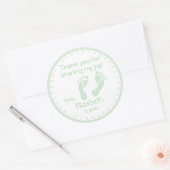 Sage Green Footprint Baby shower Hartelijk dank Ronde Sticker (Envelop)