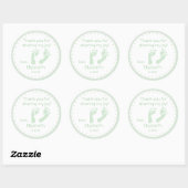 Sage Green Footprint Baby shower Hartelijk dank Ronde Sticker (Vel)