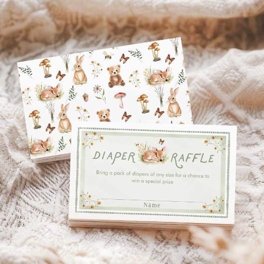 Sage Green Forest Baby Shower Diaper Raffle Ticket Informatiekaartje