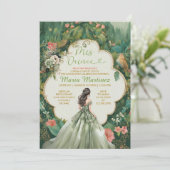 Sage Green Forest Dress Floral Princess Mis Quince Kaart (Staand voorkant)