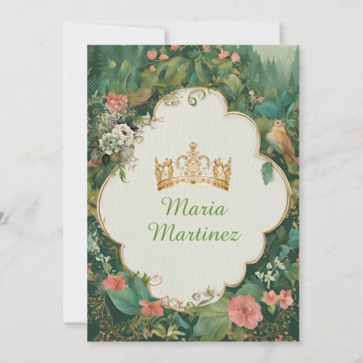 Sage Green Forest Dress Floral Princess Mis Quince Kaart (Achterkant)