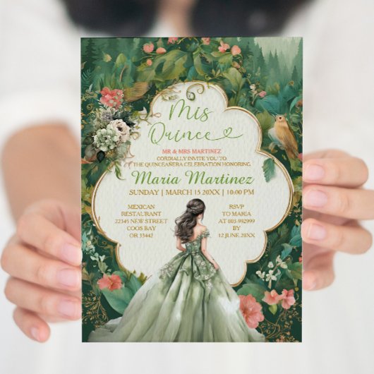 Sage Green Forest Dress Floral Princess Mis Quince Kaart