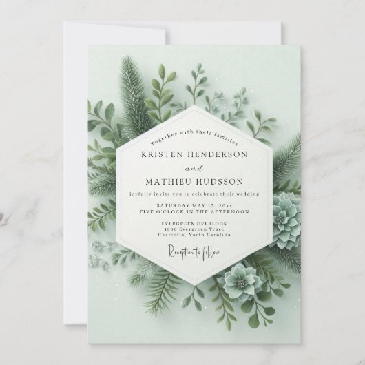 Sage Green Forest Flora Wedding Kaart (Voorkant)