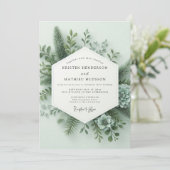 Sage Green Forest Flora Wedding Kaart (Staand voorkant)